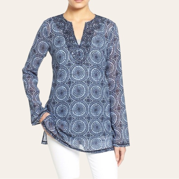 MICHAEL Michael Kors Print V-Neck Sheer Tunic with Beading Detail - Picture 1 of 12